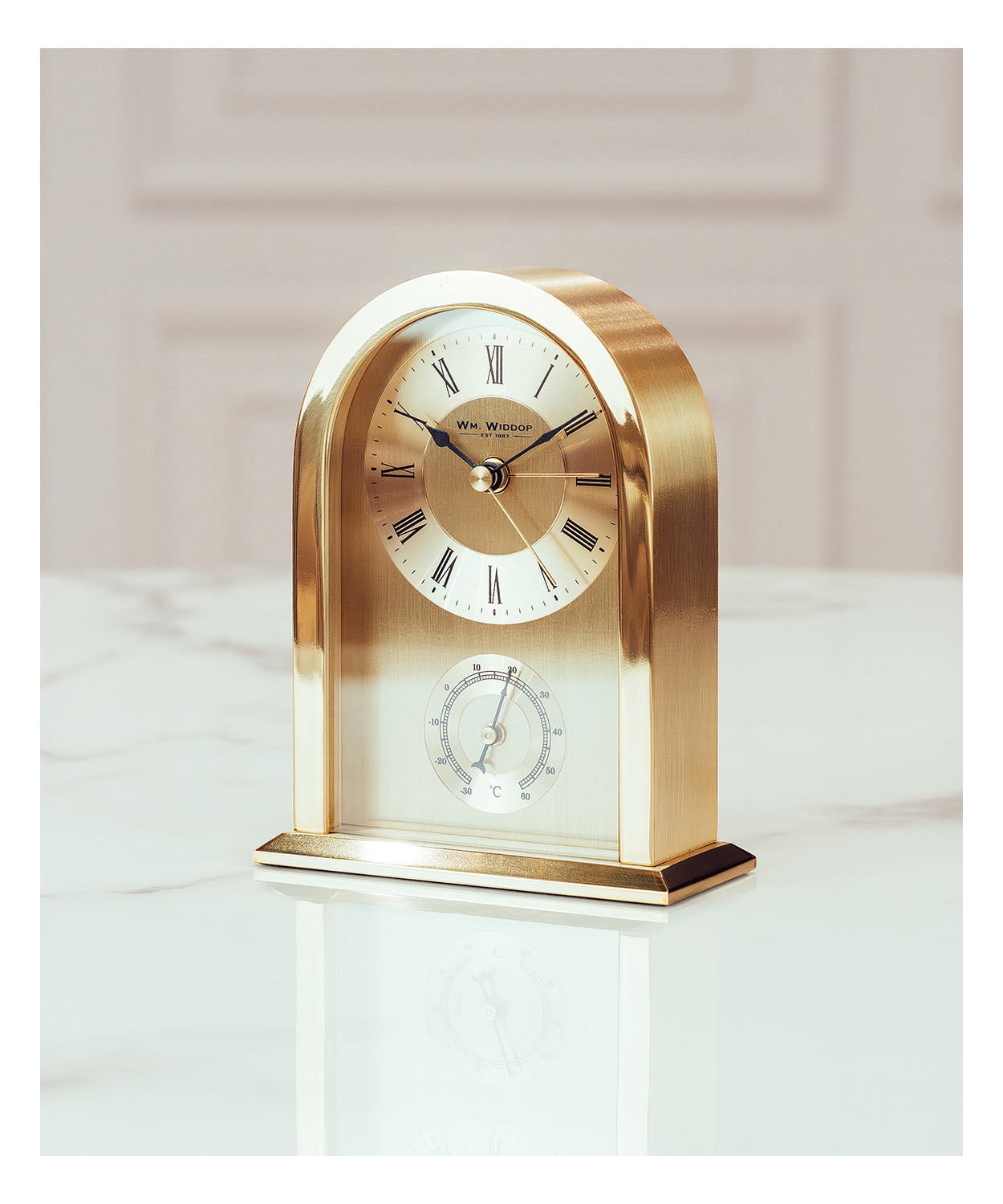 ZEGAR STOJĄCY złoty metalowy z termometrem klasyczny, wyjątkowy ZEGAR STOJĄCY złoty metalowy z termometrem klasyczny, wyjątkowy