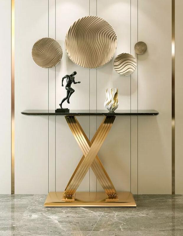 KONSOLA-marmurowy-czarny-blat-złota-podstawa-styl-glamour