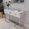 KONSOLA prostokątna srebrne wykończenie – seria Espiro Silver styl glamour – biała