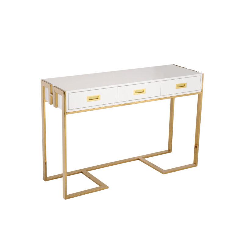 KONSOLA prostokątna złote wykończenie biały blat styl glamour biała