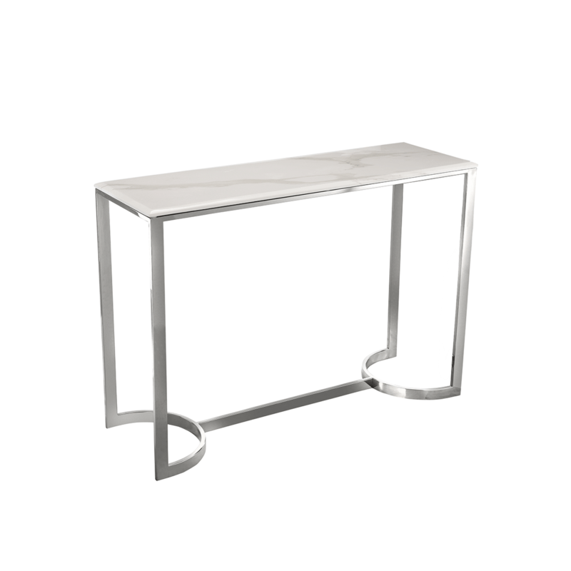 KONSOLA ze stali nierdzewnej srebrna marmurowy blat styl glamour