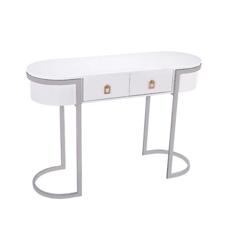 KONSOLA ze stali nierdzewnej srebrna owalny blat styl glamour KONSOLA ze stali nierdzewnej srebrna owalny blat styl glamour