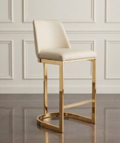 KRZESŁO barowe tapicerowane kremowa skóra złote nogi styl glamour
