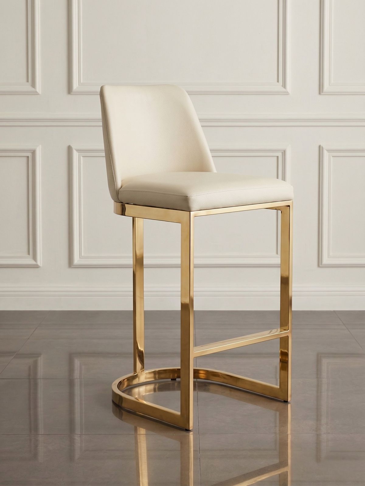 KRZESŁO barowe tapicerowane kremowa skóra złote nogi styl glamour