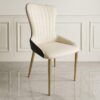 KRZESŁO tapicerowane biała skóra czarny tył złote nogi styl glamour