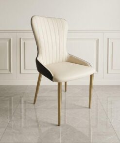 KRZESŁO tapicerowane biała skóra czarny tył złote nogi styl glamour