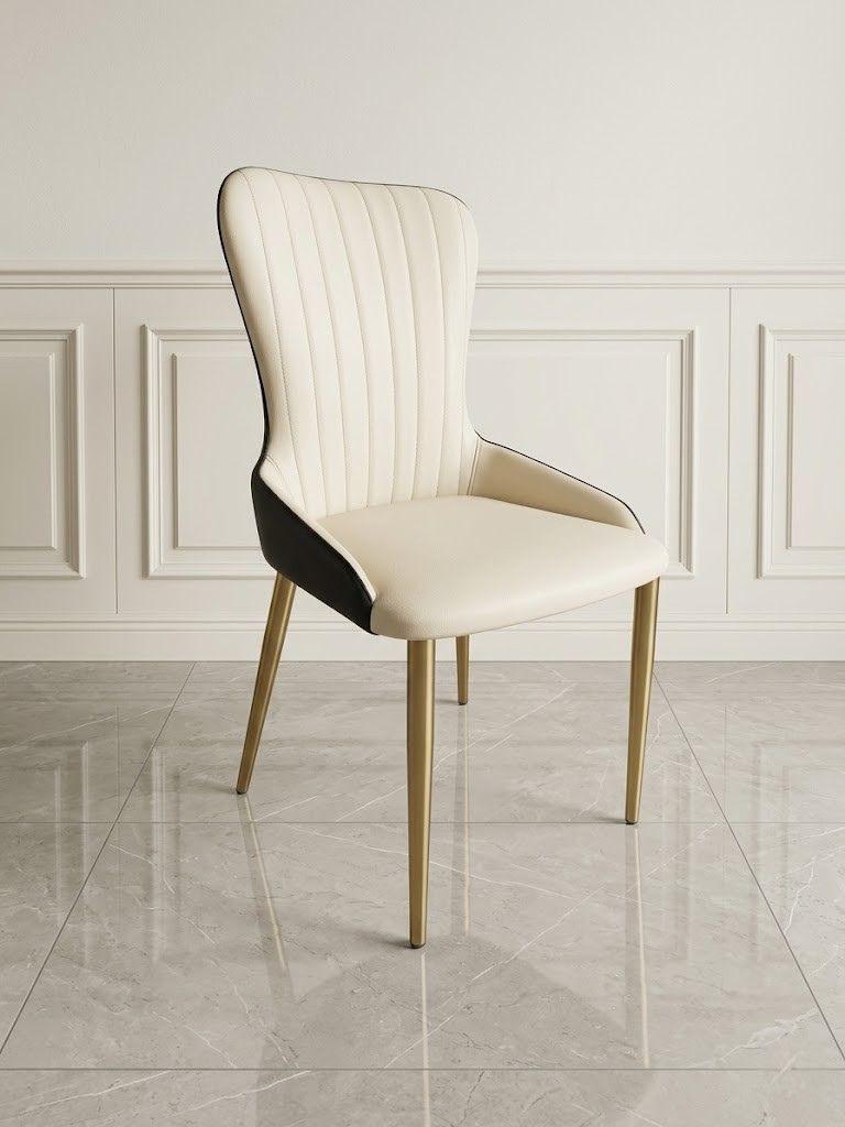 KRZESŁO tapicerowane biała skóra czarny tył złote nogi styl glamour