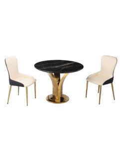 Krzesło tapicerowane kremowa skóra szare boki złote nogi styl glamour 2