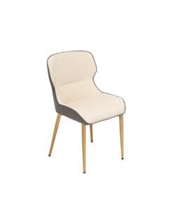 Krzesło tapicerowane kremowa skóra szare boki złote nogi styl glamour
