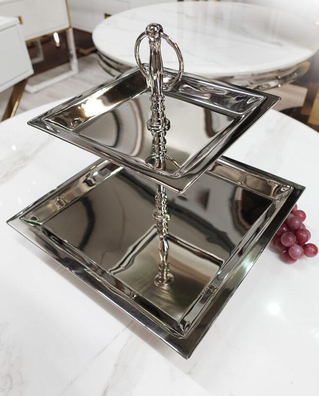 PATERA metalowa srebrna dwupoziomowa klasyczna 2