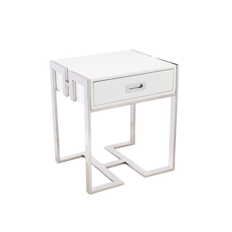 STOLIK BOCZNY ze stali nierdzewnej srebrna podstawa styl glamour