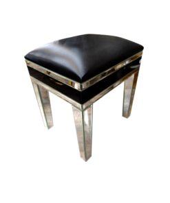 TABORET srebrne nogi czarne materiałowe siedzisko styl glamour