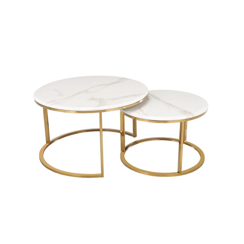 ZESTAW STOLIKÓW KAWOWYCH marmurowy blat złota podstawa styl glamour salon ZESTAW-STOLIKÓW -marmurowy -blat-złota-podstawa-styl-glamour-salon