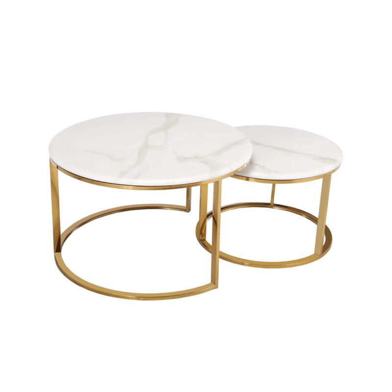 ZESTAW STOLIKÓW KAWOWYCH marmurowy blat złota podstawa styl glamour ZESTAW-STOLIKÓW -marmurowy -blat-złota-podstawa-styl-glamour