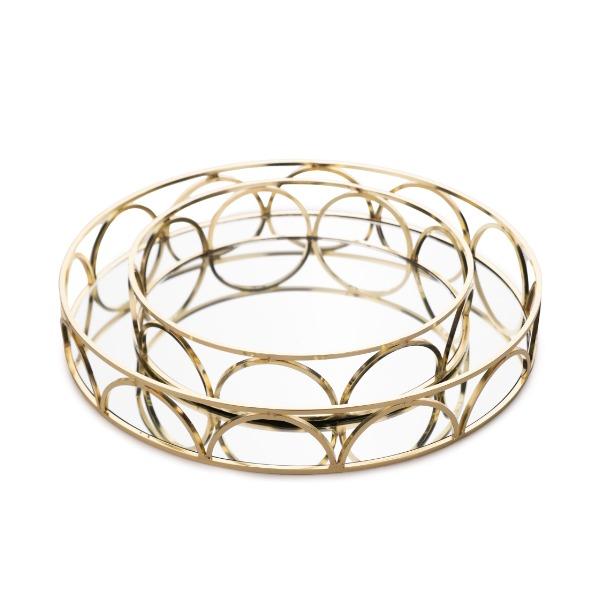 ZESTAW-DWÓCH-OKRĄGŁYCH-TAC-ze-szkła-i-metalu-w-kolorze-złota-piekne