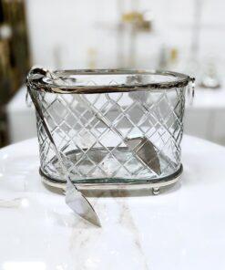 COOLER szklany owalny ze srebrnymi elementami i szczypcami glamour 2