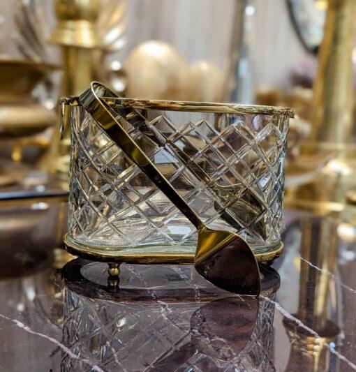 COOLER szklany owalny ze złotymi elementami i szczypcami glamour