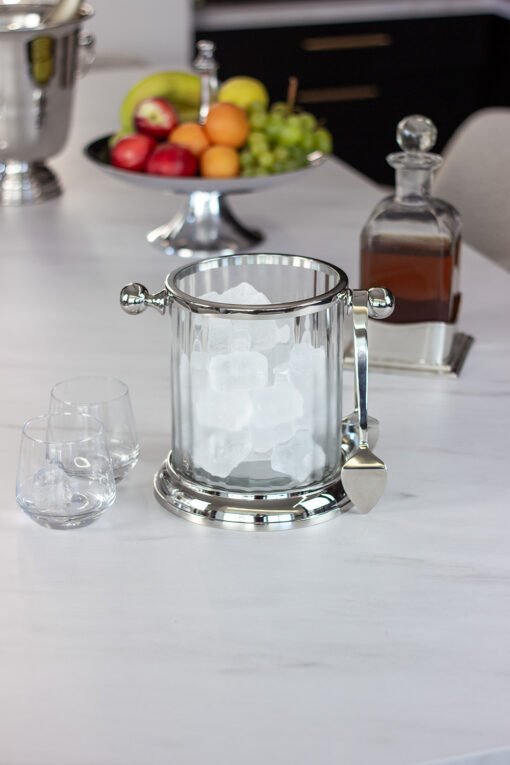 COOLER szklany ze srebrnymi elementami glamour, dekoracyjny