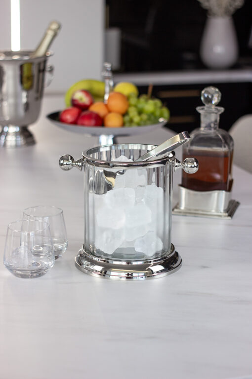 COOLER szklany ze srebrnymi elementami glamour, na stół