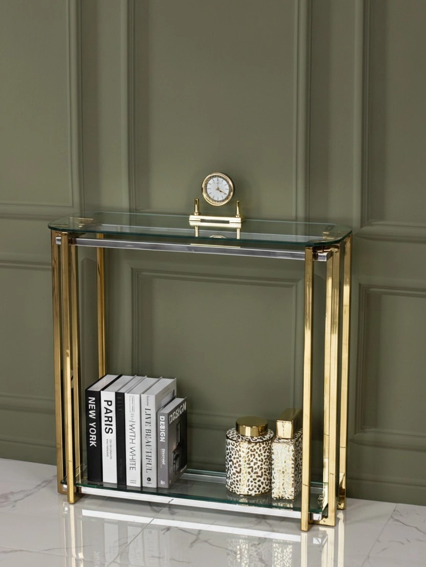 KONSOLA Elisse złoto szklana wąska szklany blat glamour 80 cm