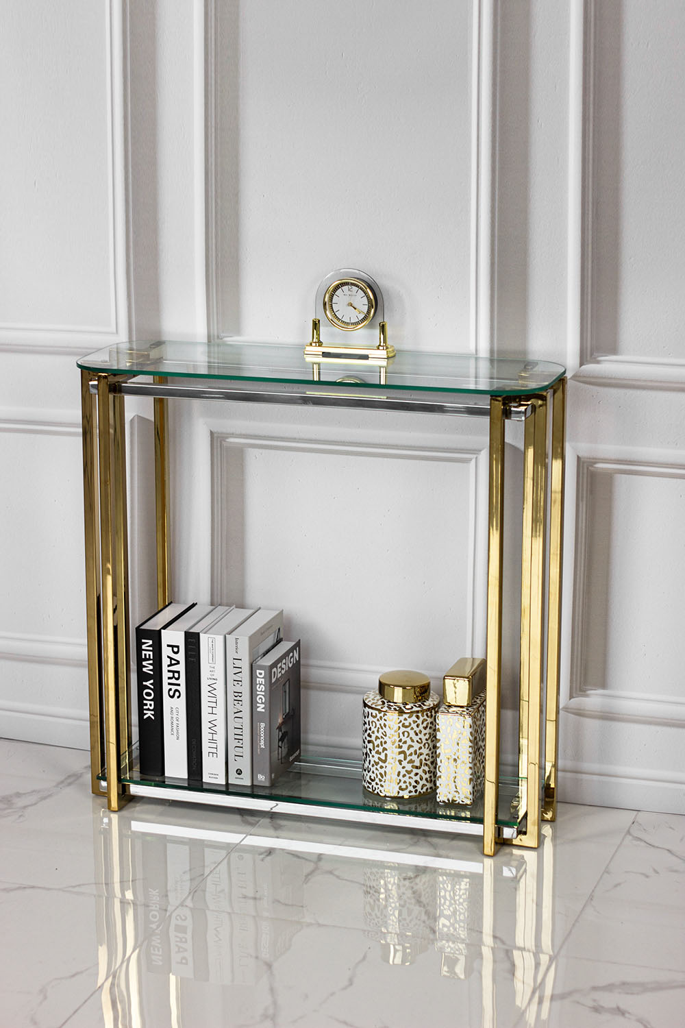 KONSOLA Elisse złoto szklana wąska szklany blat glamour 80 cm, ekskluzywna KONSOLA Elisse złoto szklana wąska szklany blat glamour 80 cm, ekskluzywna