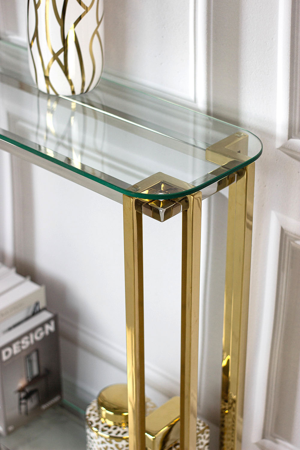 KONSOLA Elisse złoto szklana wąska szklany blat glamour 80 cm KONSOLA Elisse złoto szklana wąska szklany blat glamour 80 cm