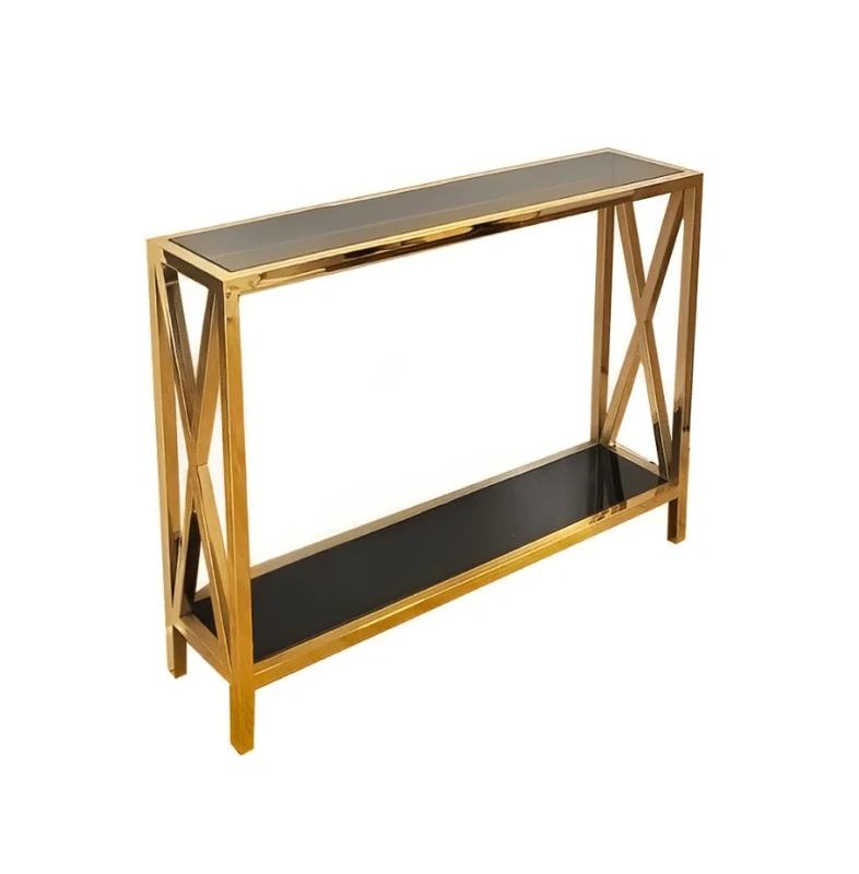 KONSOLA czarne szkło złota rama glamour
