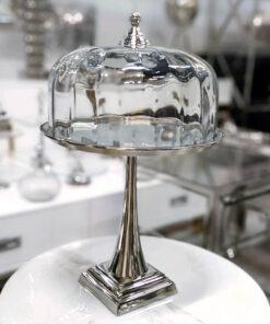 PATERA srebrna na nóżce ze szklaną osłonką klasyczna