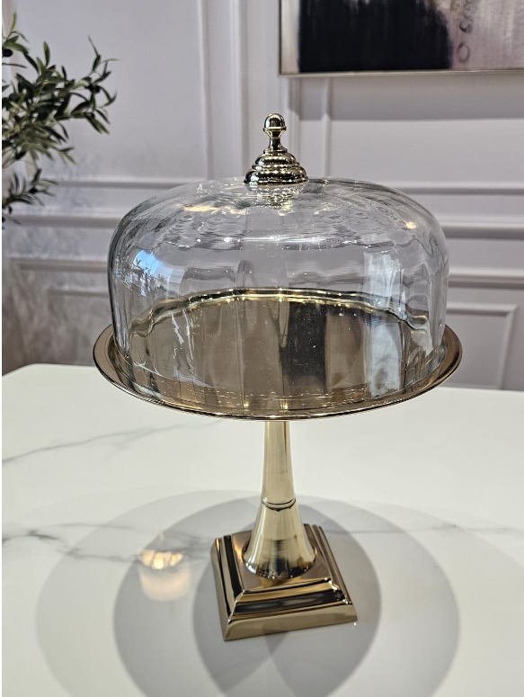 PATERA złota na nóżce ze szklaną osłonką klasyczna, piękna