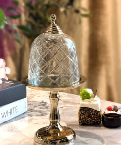 PATERA złota na nóżce ze szklaną ozdobną osłonką glamour