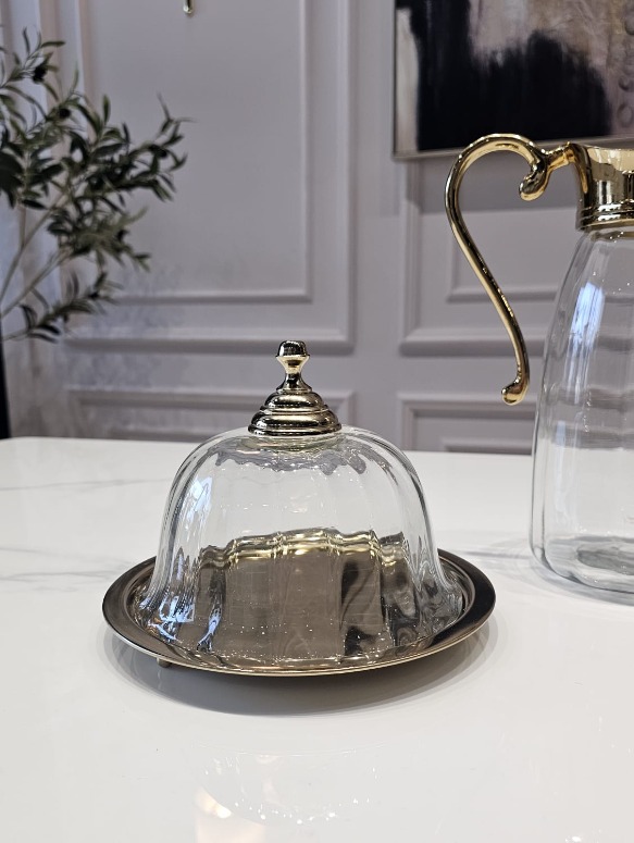 PATERA złota z uchwytem i szklaną osłonką klasyczna, ekskluzywna