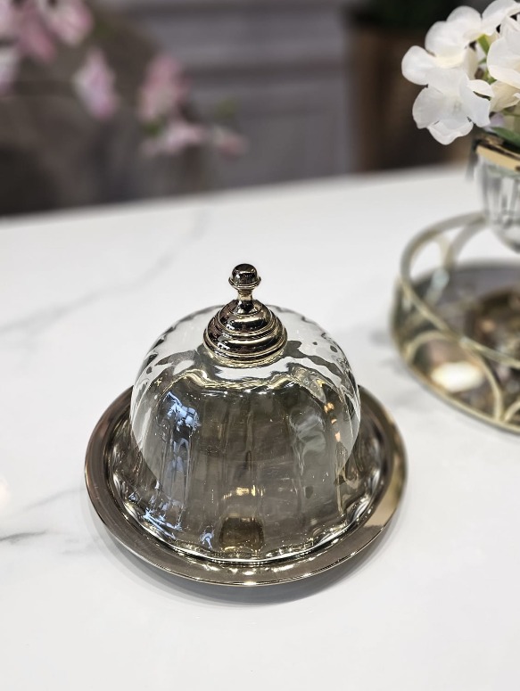 PATERA złota z uchwytem i szklaną osłonką klasyczna, premium