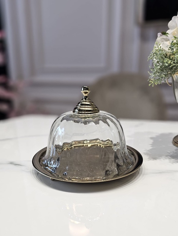 PATERA złota z uchwytem i szklaną osłonką klasyczna, wyjątkowa