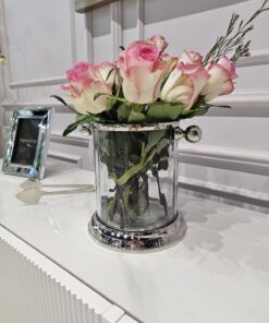 POJEMNIK NA LÓD COOLER szklany ze srebrnymi elementami glamour, premium