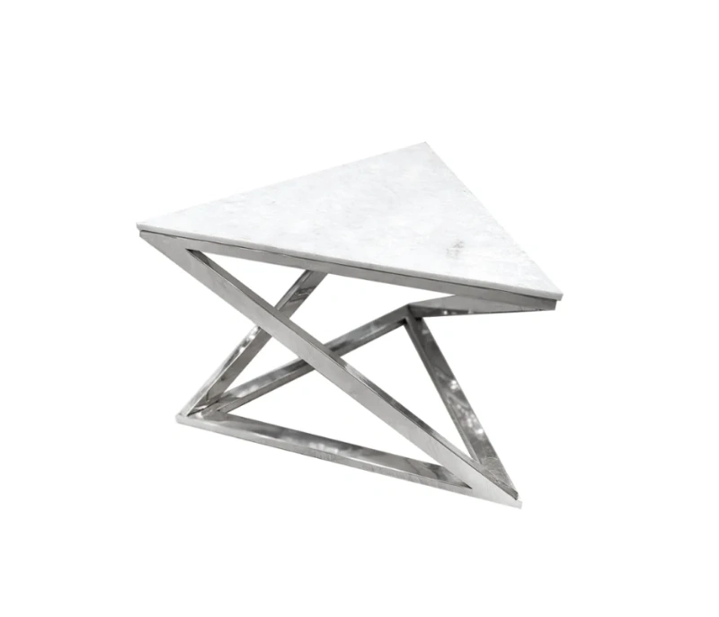 STOLIK KAWOWY trójkątny srebrny marmurowy blat glamour STOLIK KAWOWY trójkątny srebrny marmurowy blat glamour