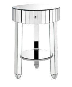 stolik-pomocniczy-lustrzany-srebrny- z-szufladą-styl-nowoczesny- glamour dopełni każdy salon i sypialnię