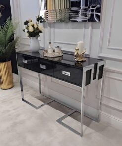 KONSOLA Espiro Nero Silver prostokątna srebrne błyszczące wykończenie styl glamour – czarna