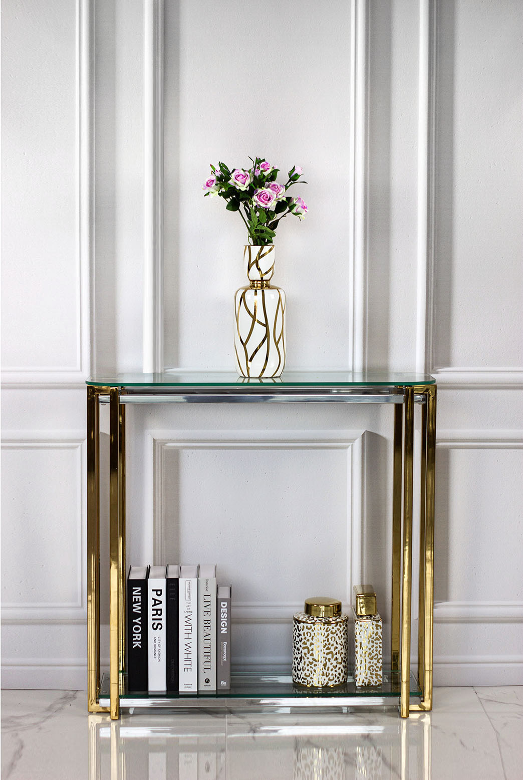 KONSOLA złota szklany blat styl glamour średnia, ekskluzywna KONSOLA złota szklany blat styl glamour średnia, ekskluzywna