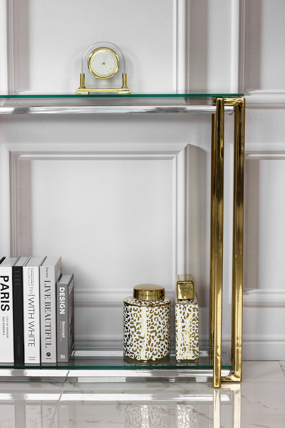 KONSOLA złota szklany blat styl glamour średnia, piękna KONSOLA złota szklany blat styl glamour średnia, piękna