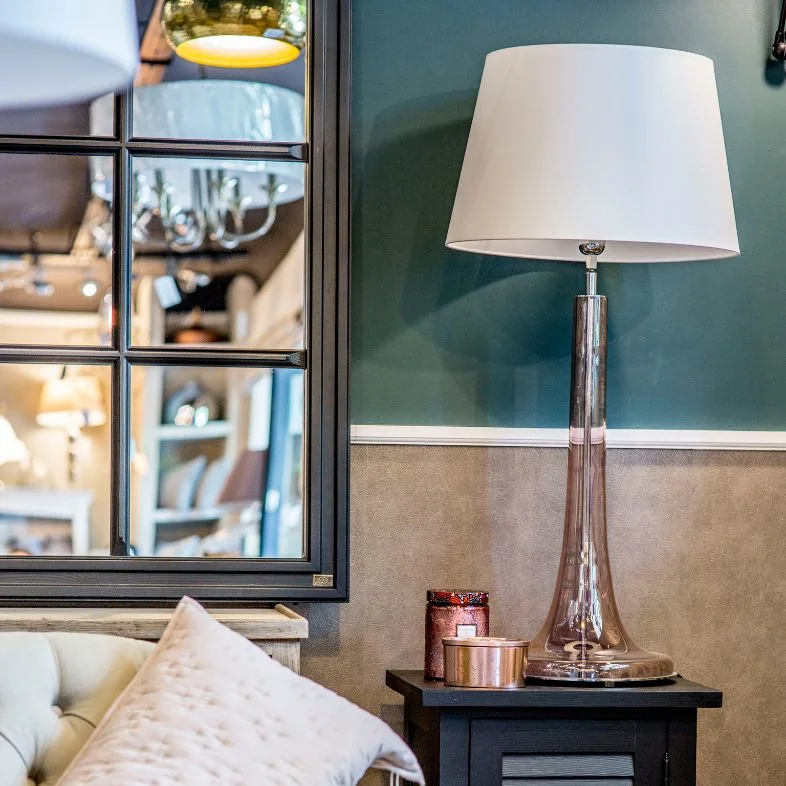 LAMPA STOŁOWA 4concepts Lozanna Transparentna Miedź Szklana Biały Abażur