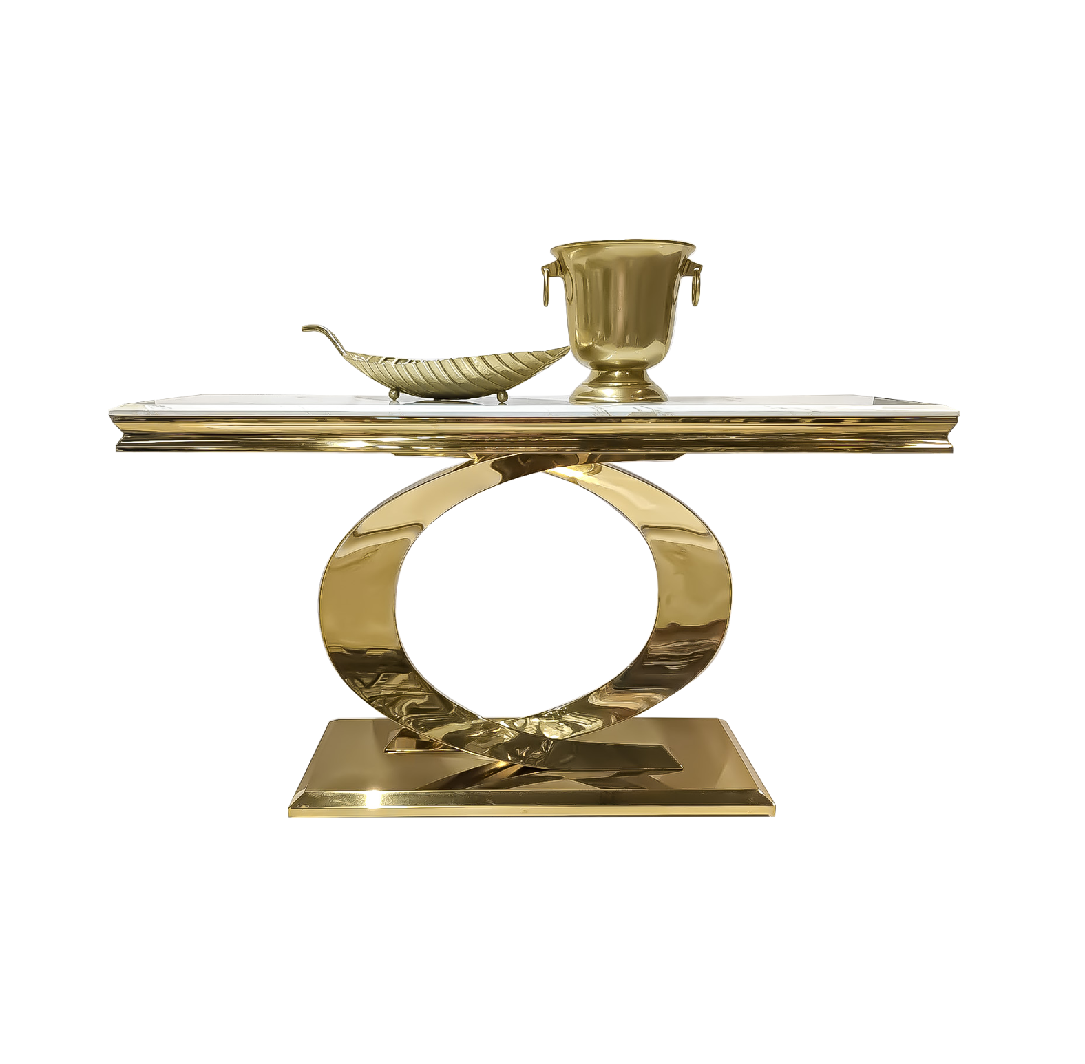 KONSOLA złota, nowoczesna unikatowa zaokrąglona podstawa, marmurowy blat, glamour KONSOLA złota, nowoczesna unikatowa zaokrąglona podstawa, marmurowy blat, glamour elegancka biała