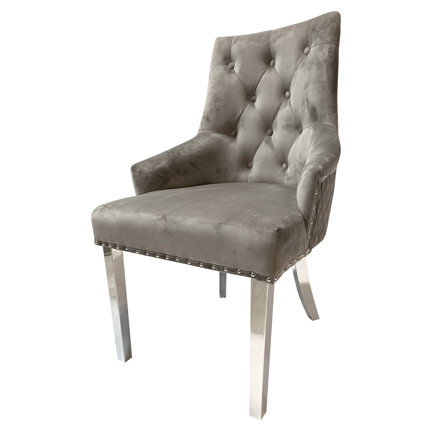 KRZESŁOFOTEL tapicerowane, welurowy, szary, srebrny, stal nierdzewna, unikatowe wykończenie KRZESŁOFOTEL tapicerowane, welurowy, szary, srebrny, stal nierdzewna, unikatowe wykończenie piękny