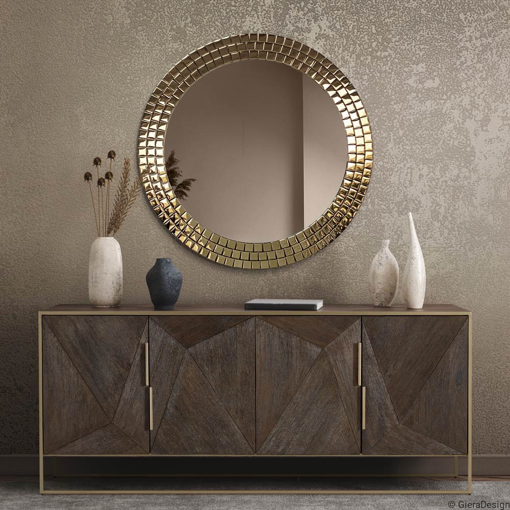 Lustro-Ścienne-Aurora-Gold-Okrągłe-Glamour-Nad-Komodę Lustro-Ścienne-Aurora-Gold-Okrągłe-Glamour-Do-Przedpokoju