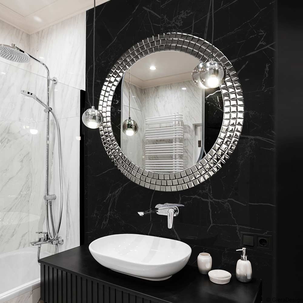 Lustro-Ścienne-Aurora-Silver-Okrągłe-Rama-Z-Mozaiki-Do-Łazienki Lustro-Ścienne-Aurora-Silver-Okrągłe-Rama-Z-Mozaiki-Nowoczesne