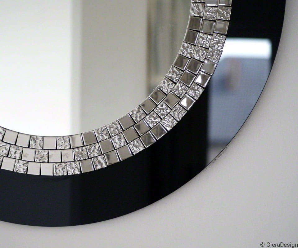 Lustro-Ścienne-Glamour-Czarne-Okrągłe-Eleganckie-Rama-Z-Mozaiki Lustro-Ścienne-Glamour-Czarne-Okrągłe-Eleganckie-Dekoracyjne