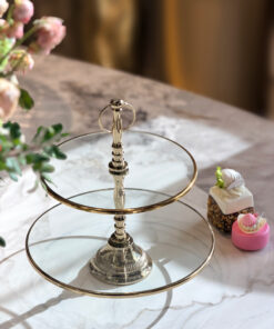 PATERA podwójna, okrągła, złote wykończenia, szklana