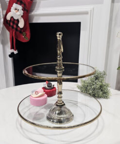 PATERA podwójna, okrągła, złote wykończenia, szklana