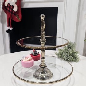 PATERA podwójna, okrągła, złote wykończenia, szklana