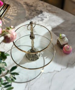 PATERA podwójna, okrągła, złote wykończenia, szklana, piękna