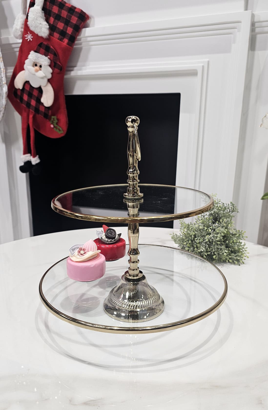 PATERA podwójna, okrągła, złote wykończenia, szklana